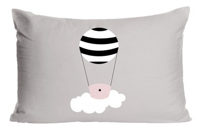 Image of Soft pillow with printed cute hot air balloon isolated on white
