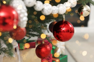 Photo of Beautiful Christmas tree with ornaments, closeup view