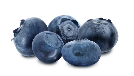 Whole ripe blueberries on white background. Banner design