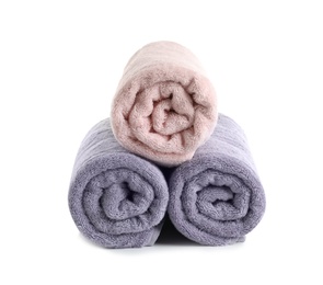 Fresh soft rolled towels isolated on white