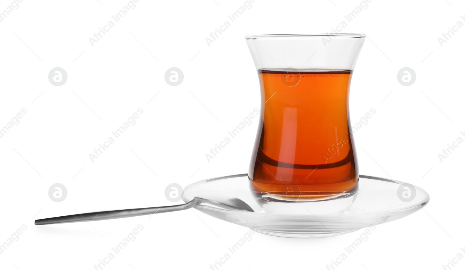 Photo of Tasty Turkish tea in glass isolated on white