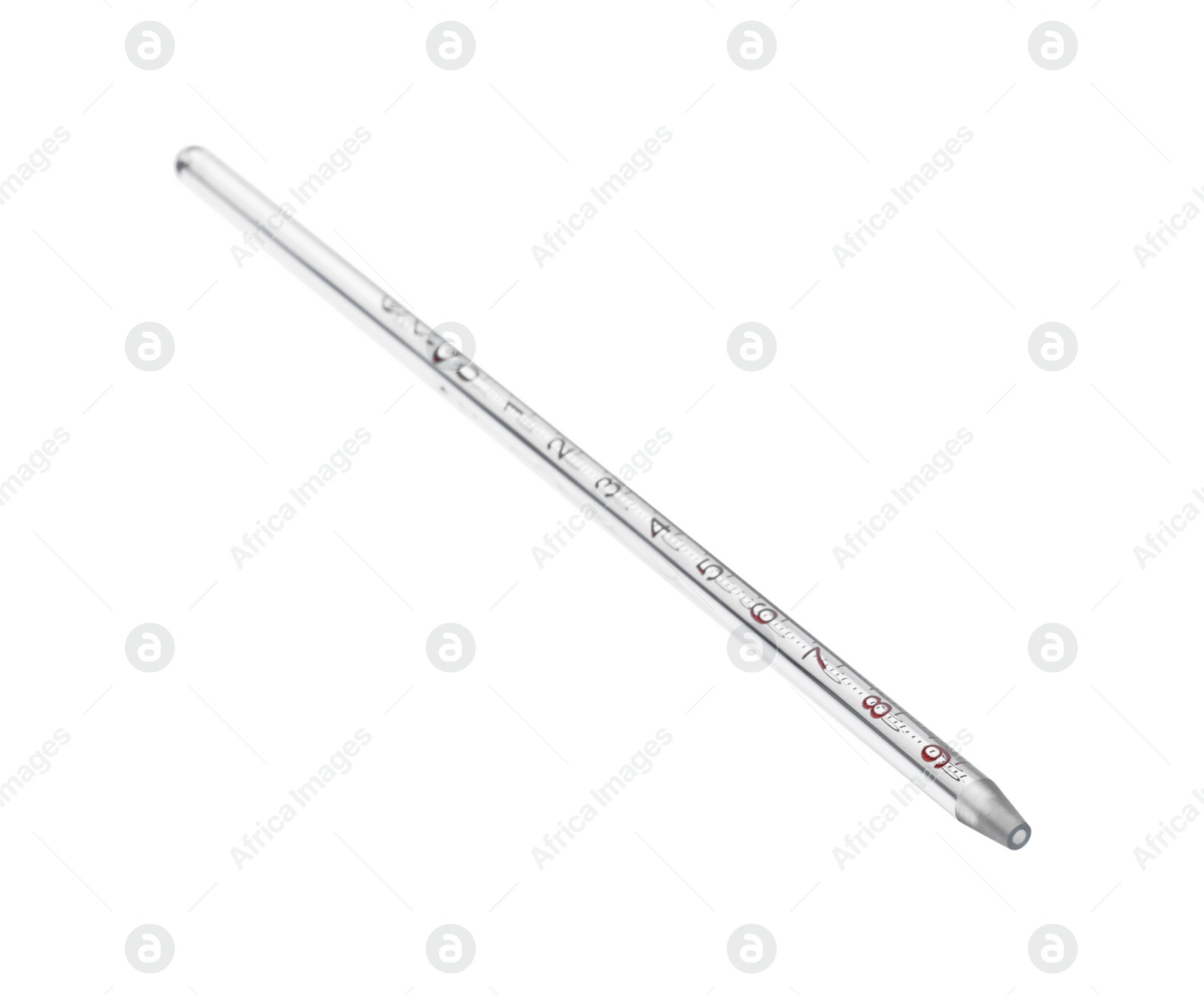 Photo of One glass measuring pipette isolated on white