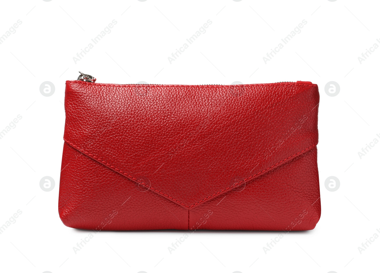 Photo of Stylish red cosmetic bag isolated on white