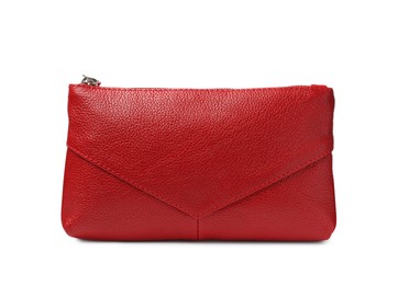 Stylish red cosmetic bag isolated on white