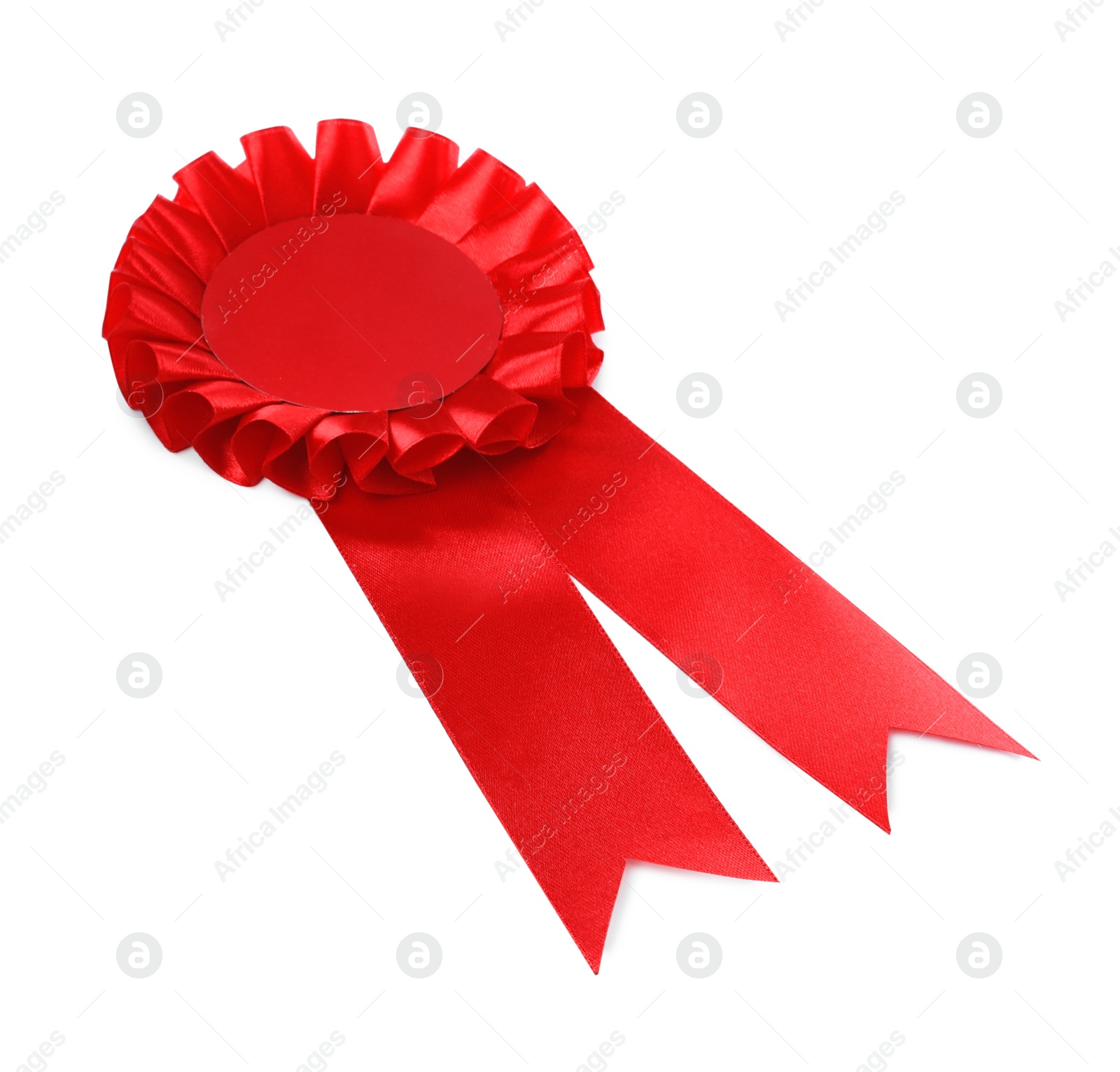 Photo of One red award ribbon isolated on white