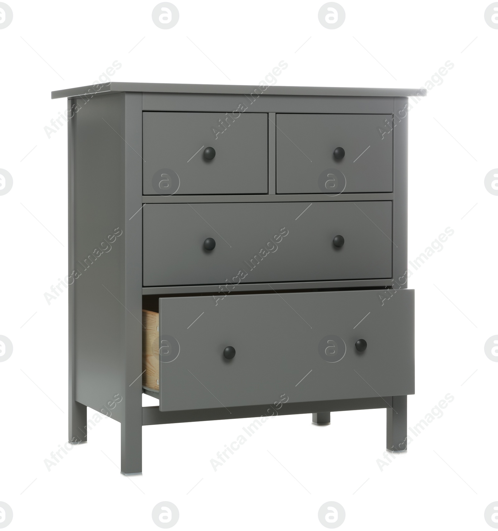 Photo of Grey chest of drawers isolated on white