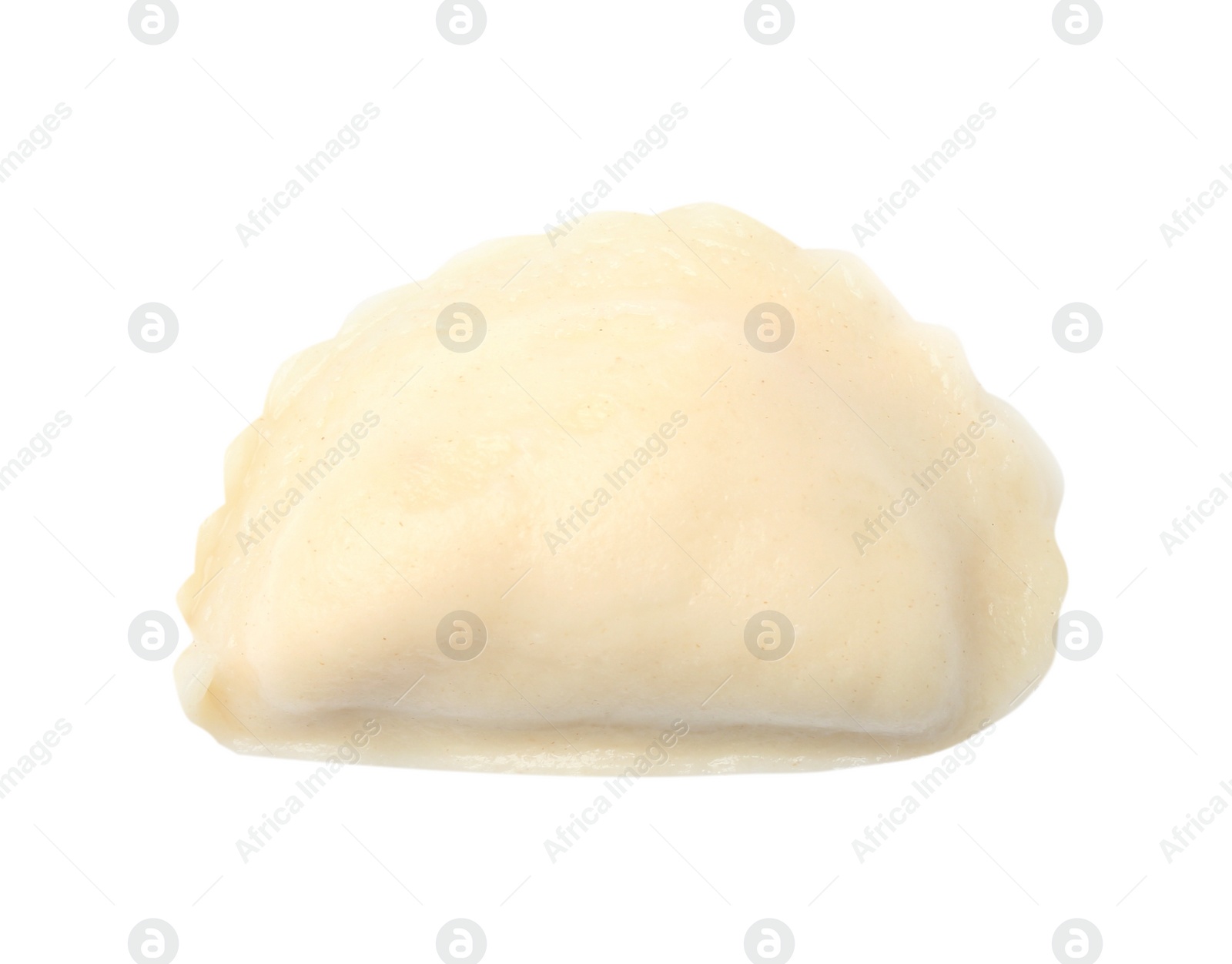 Photo of Tasty boiled dumpling on white background, top view