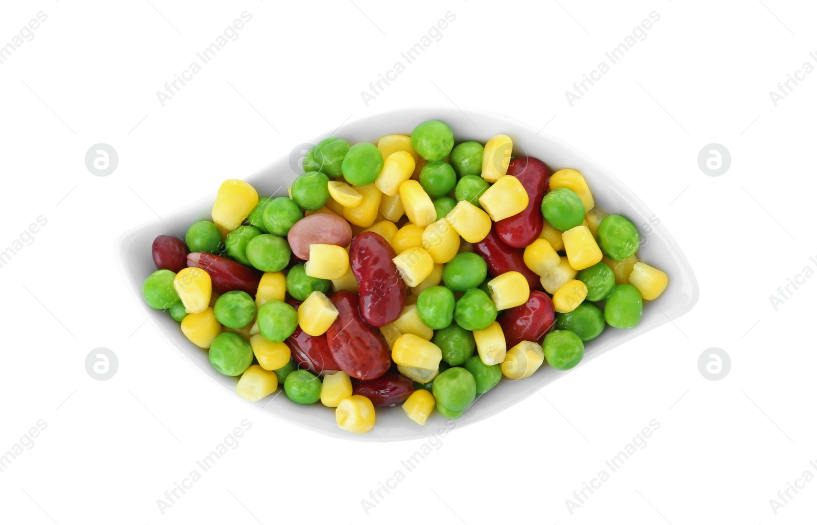 Photo of Plate with frozen vegetables on white background, top view