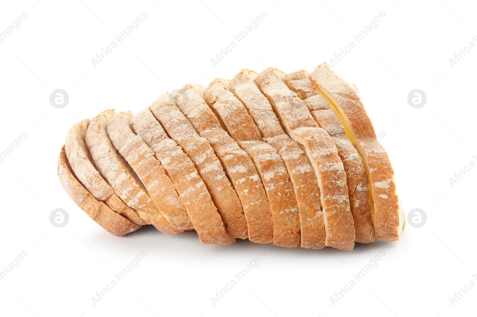 Photo of Fresh bread on white background. Baked goods