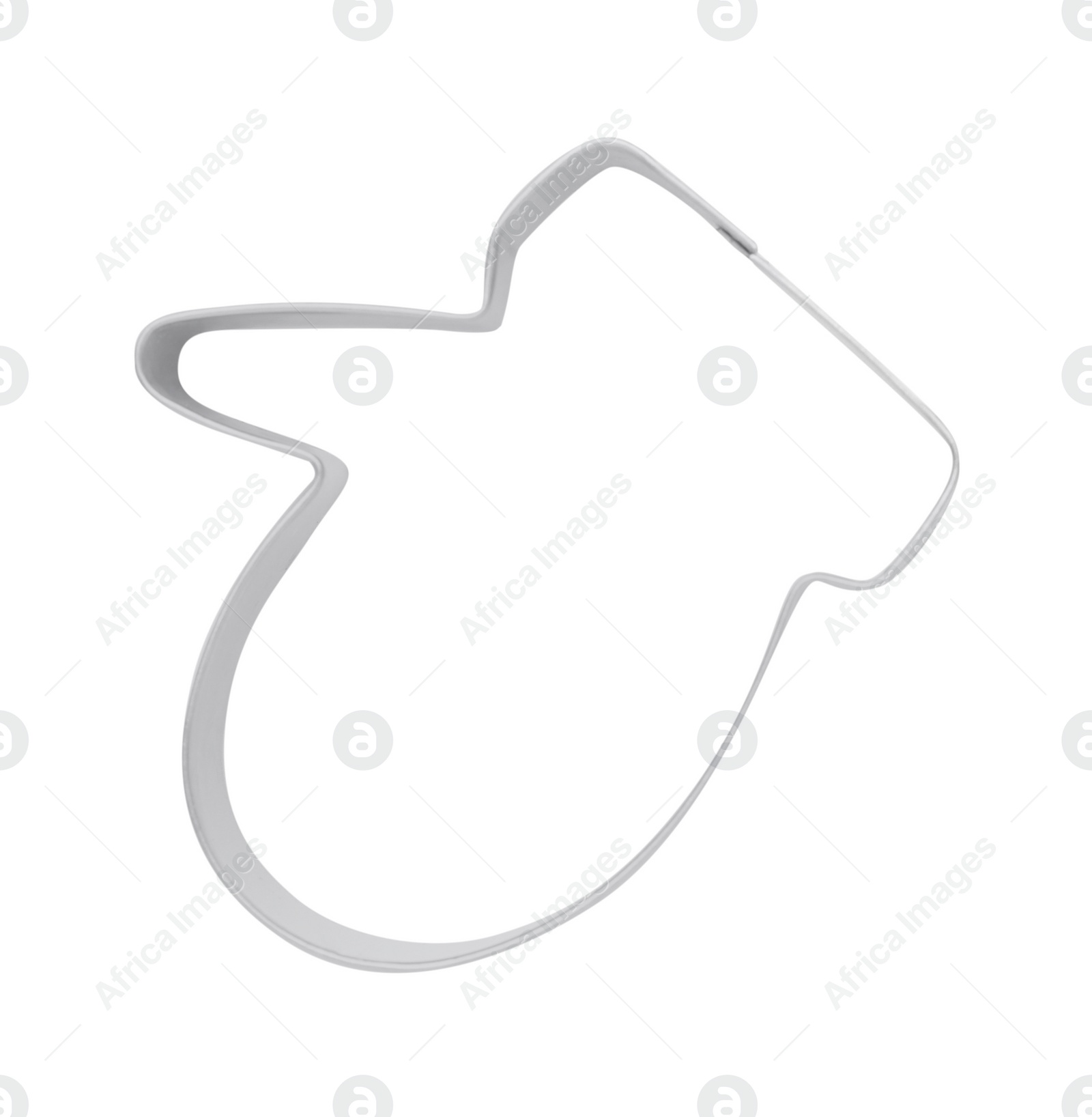 Photo of Mitten shaped cookie cutter on white background, top view