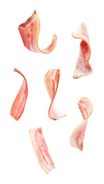 Image of Set with bacon slices on white background