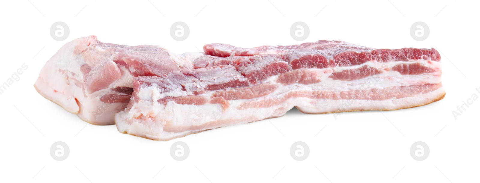 Photo of Pieces of raw pork belly isolated on white