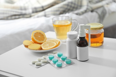 Photo of Set of different cold remedies on table indoors