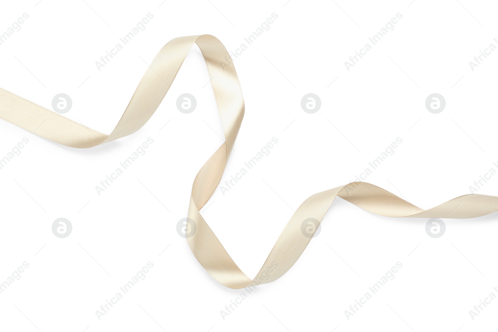 Photo of Beautiful beige ribbon isolated on white, top view