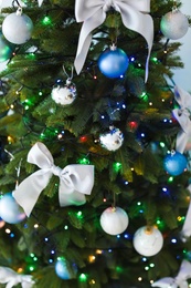 Beautifully decorated Christmas tree, closeup