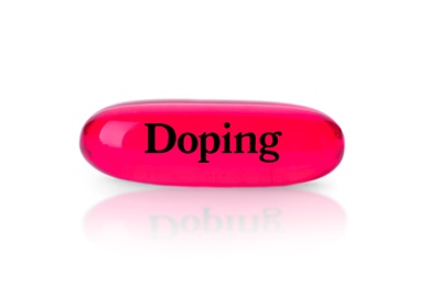 Color drug on white background. Doping control