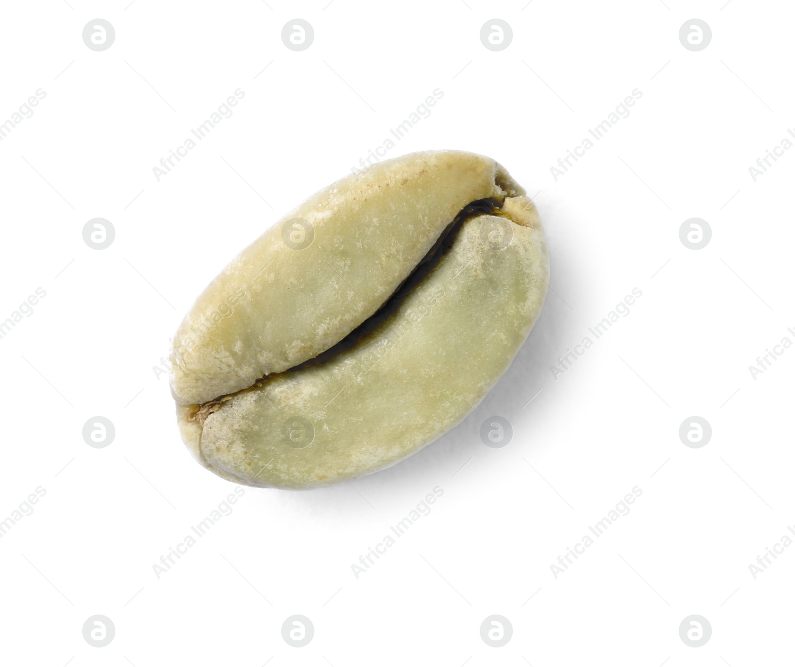 Photo of Green coffee bean on white background, top view