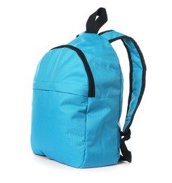 Photo of Stylish light blue backpack isolated on white