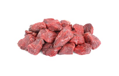 Pieces of raw beef meat isolated on white
