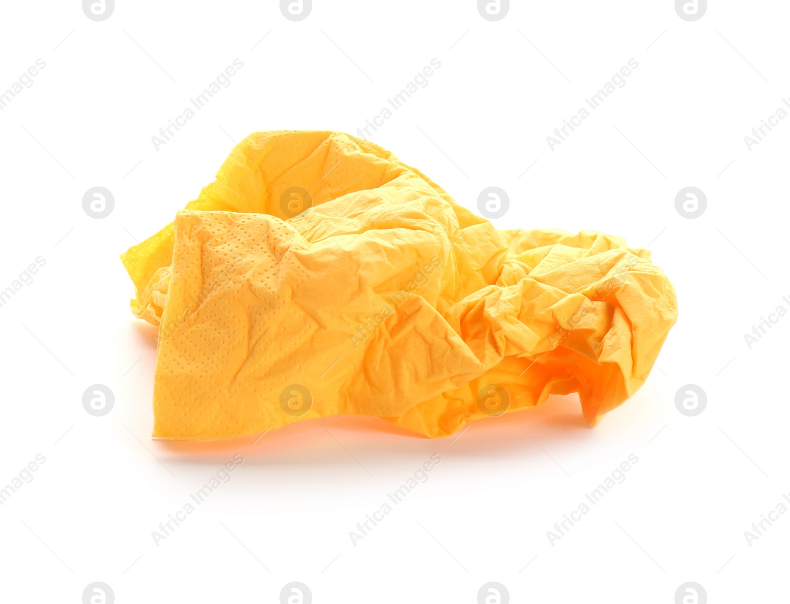 Photo of Crumpled paper napkin on white background. Personal hygiene