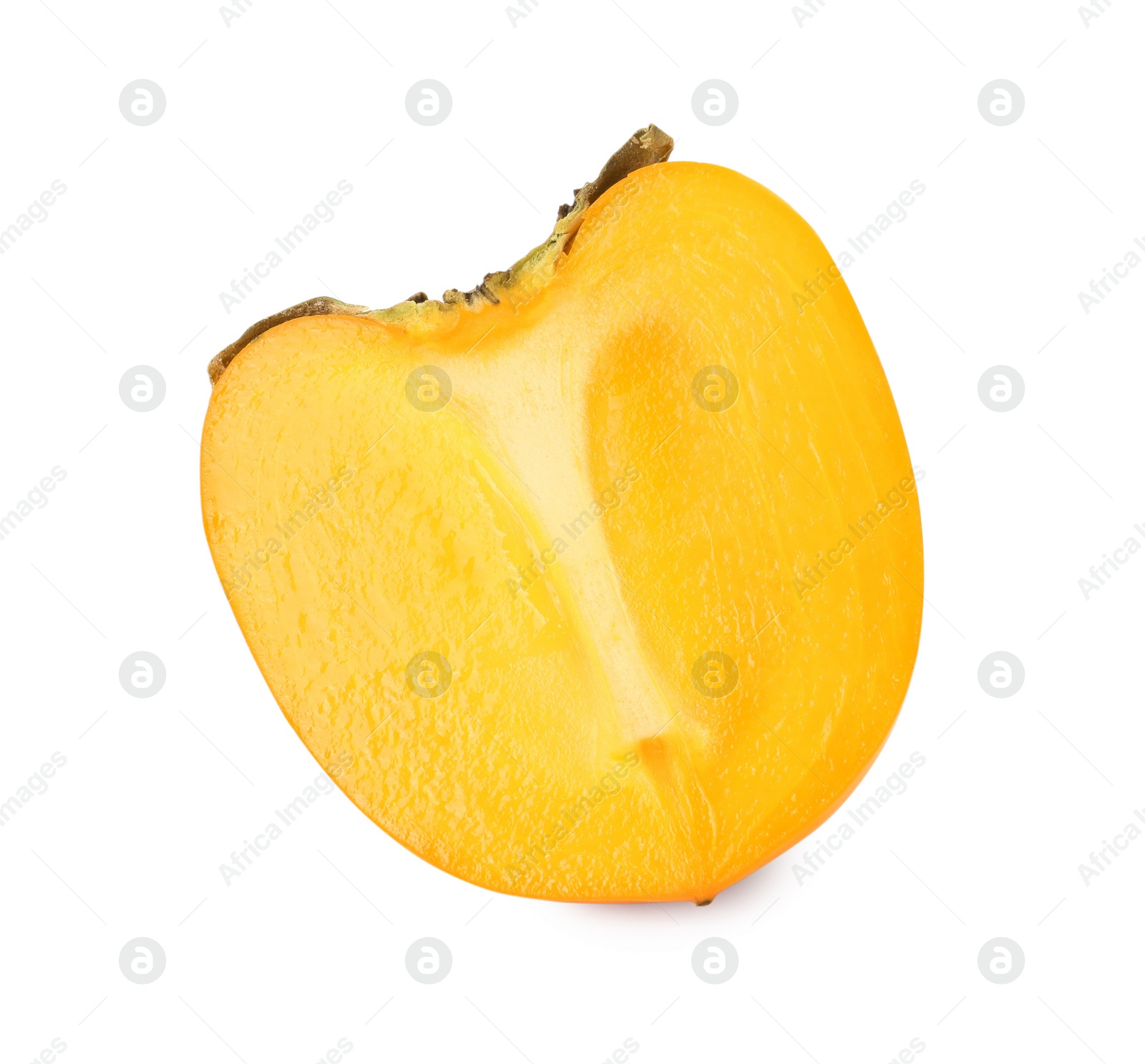 Photo of Half of delicious ripe juicy persimmon isolated on white