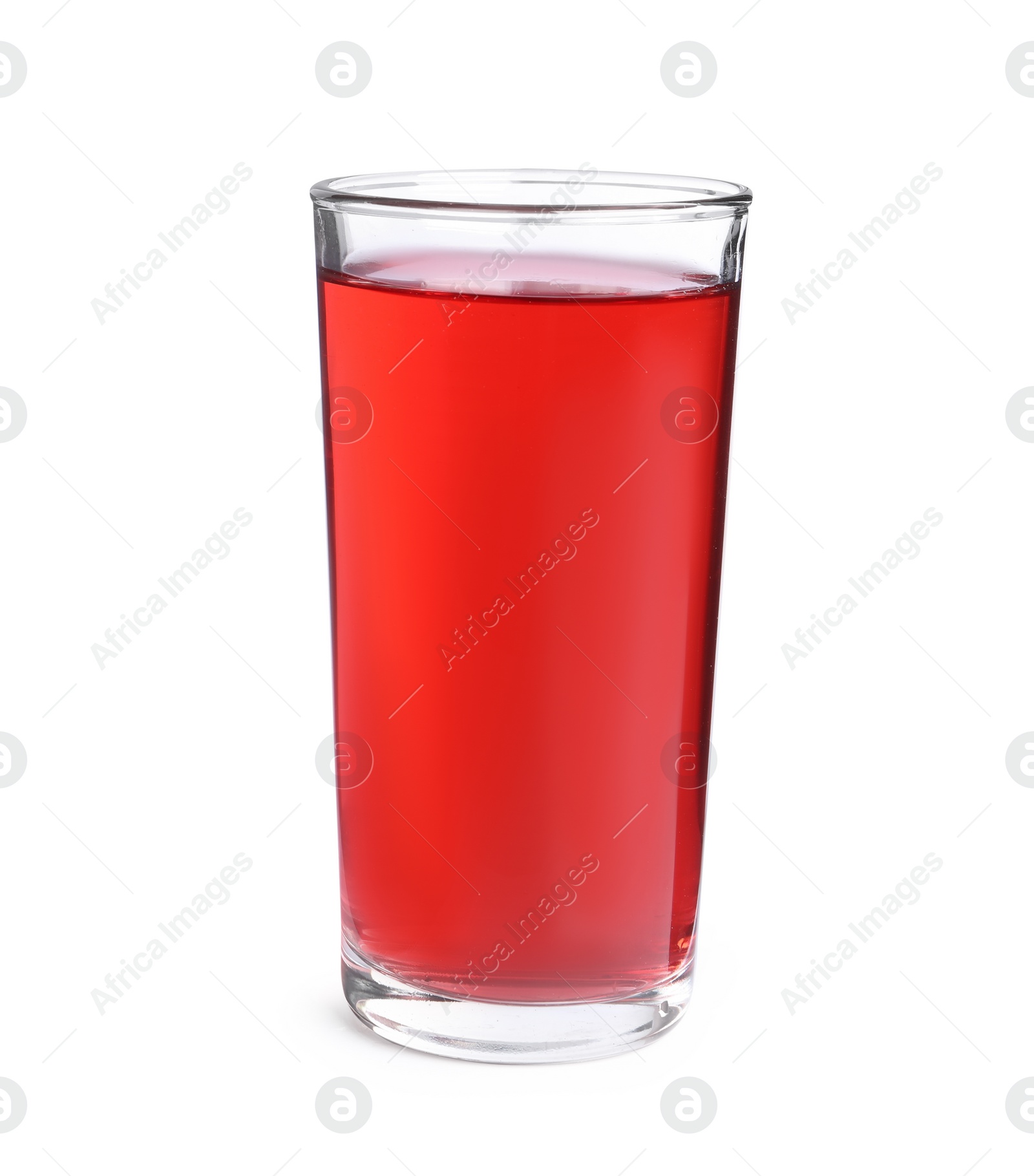 Photo of Tasty cranberry juice in glass isolated on white