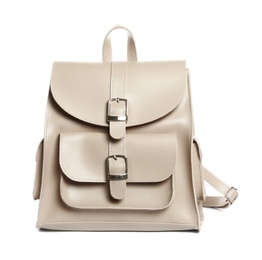 Photo of Light grey women's backpack isolated on white. Stylish accessory