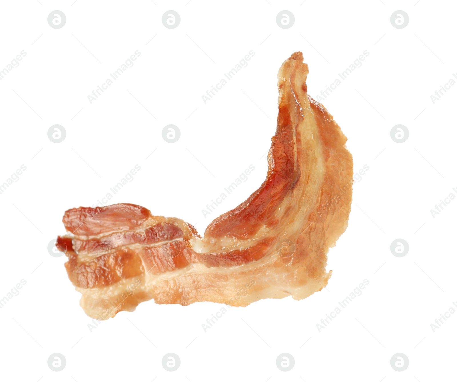 Photo of Slice of tasty fried bacon isolated on white