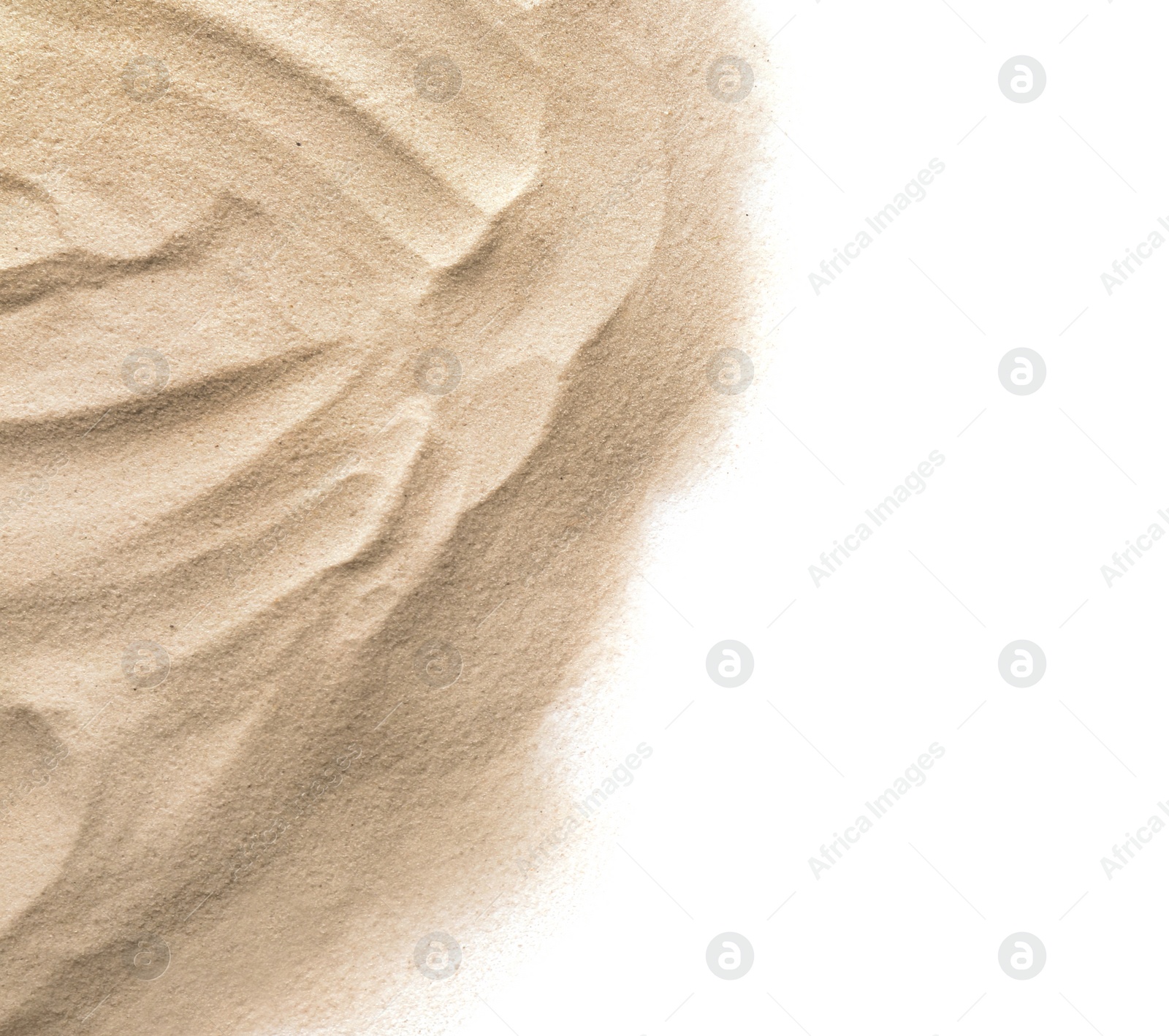 Photo of Heap of dry beach sand on white background, top view