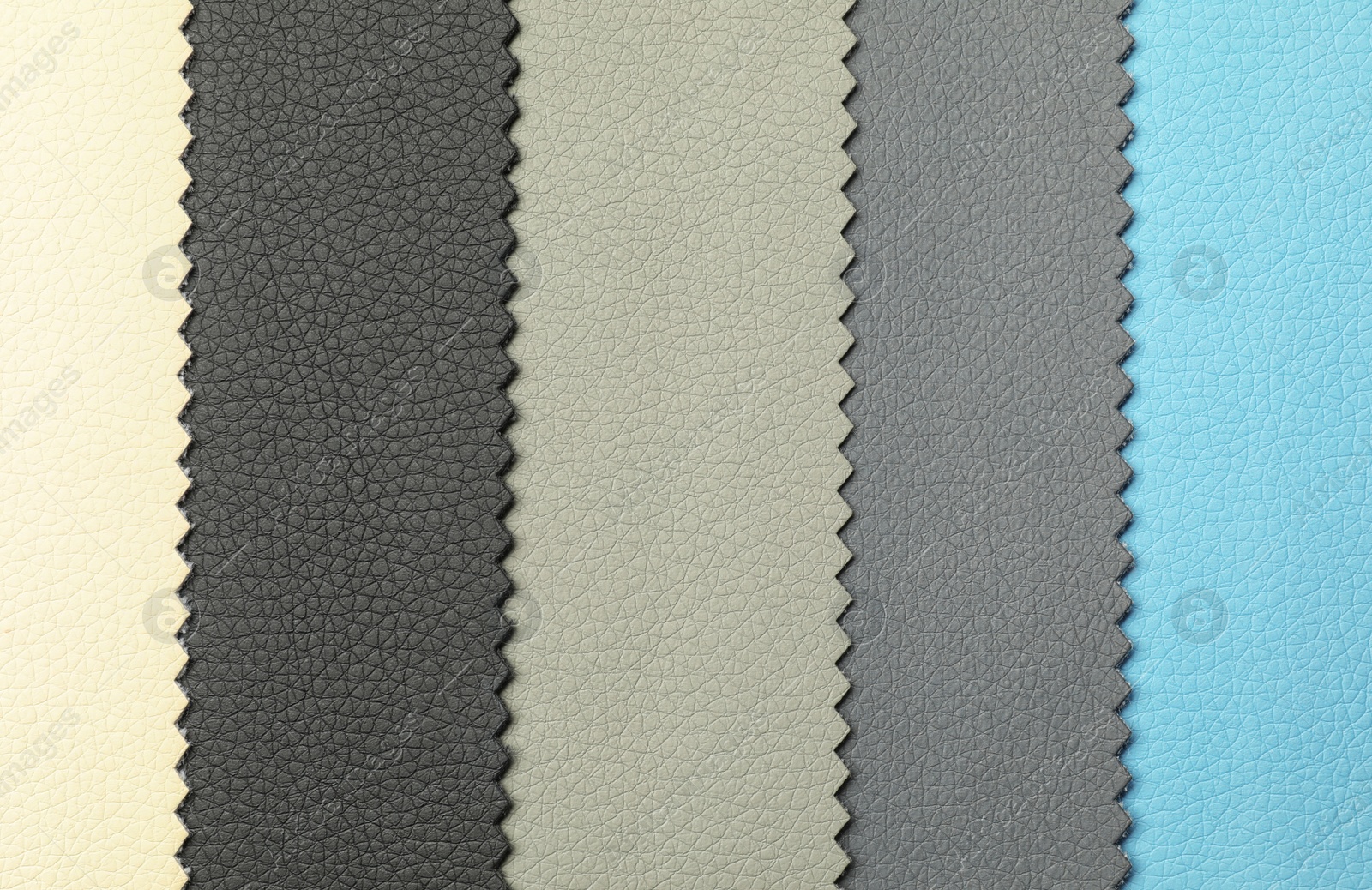 Photo of Leather samples of different colors for interior design as background