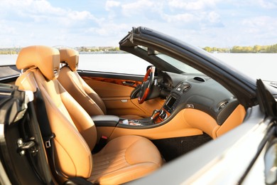 Closeup view of luxury convertible car interior