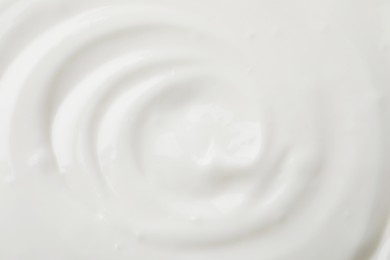 Photo of Delicious organic yogurt as background, top view