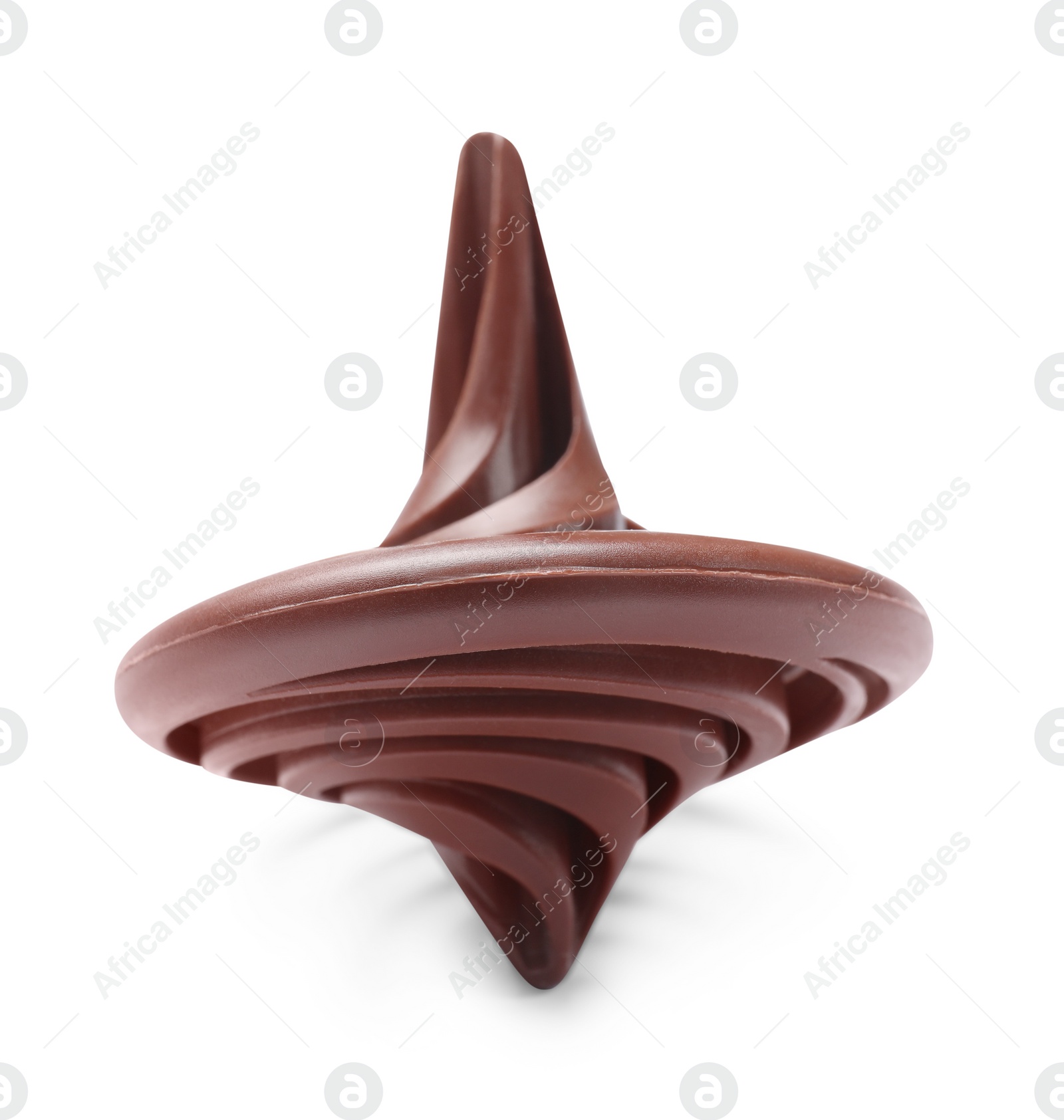 Photo of One brown spinning top on white background