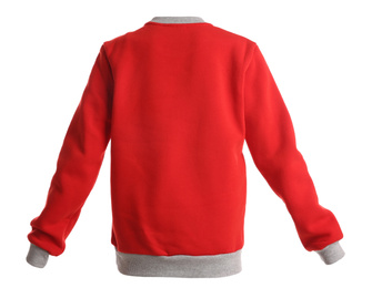 Image of Warm red Christmas sweater on white background, back side