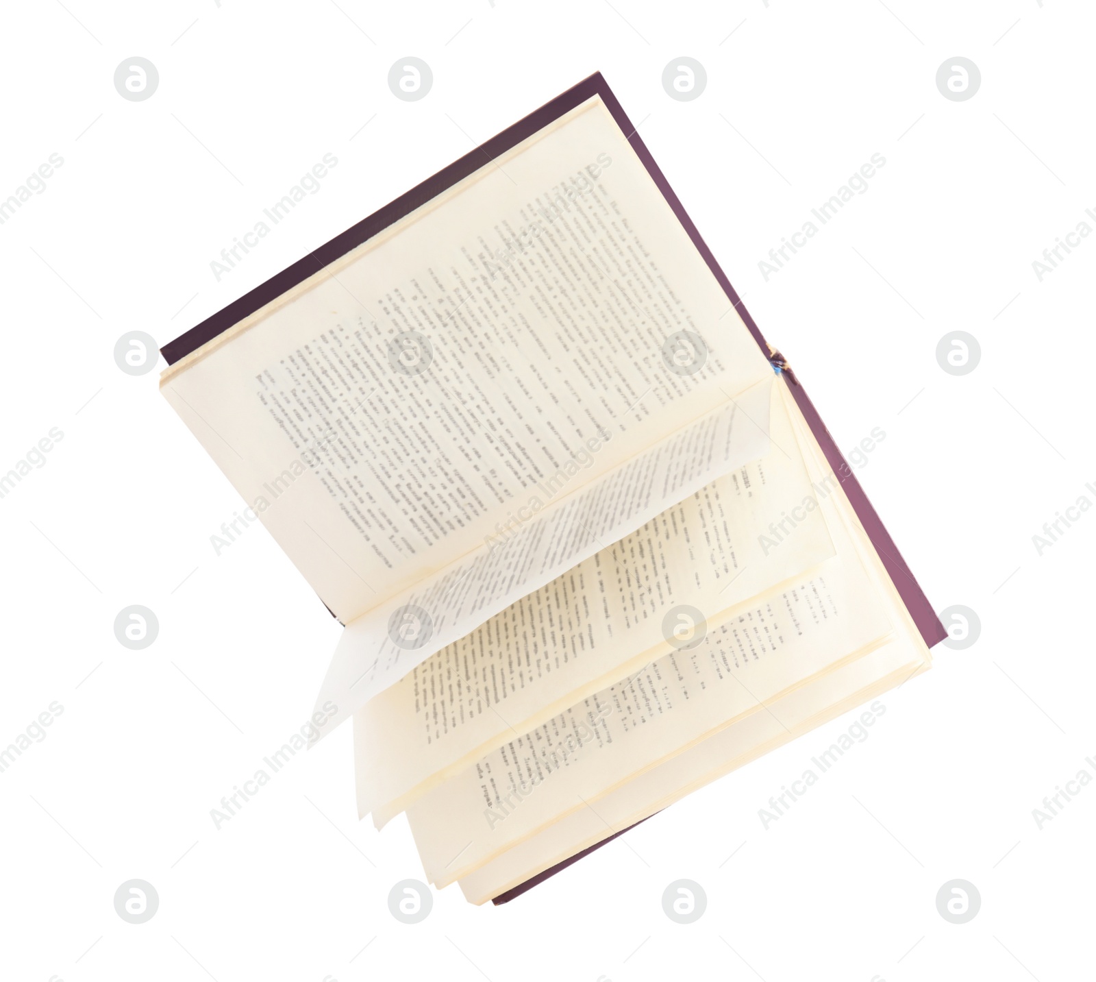 Photo of Open book with hard cover isolated on white