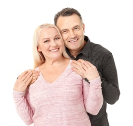 Happy senior couple on white background