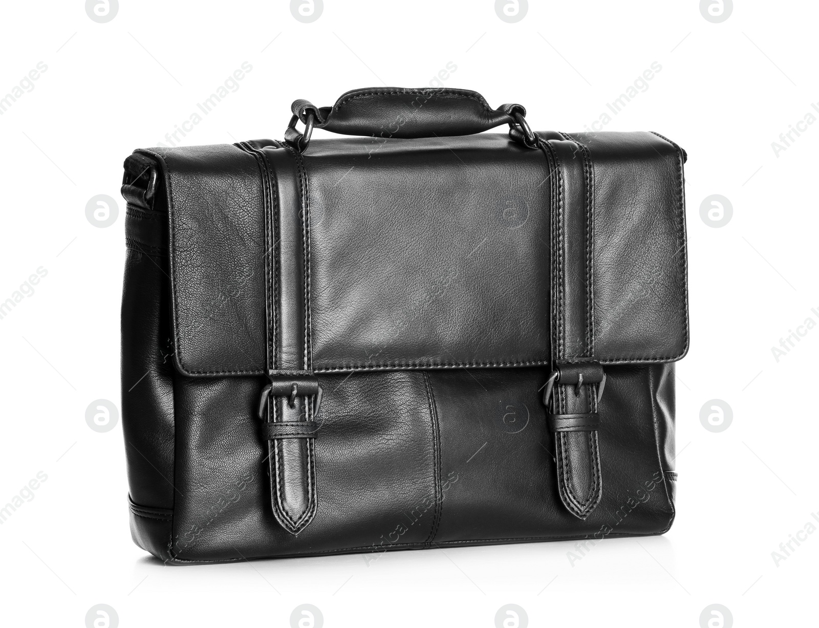 Photo of Black male leather briefcase on white background