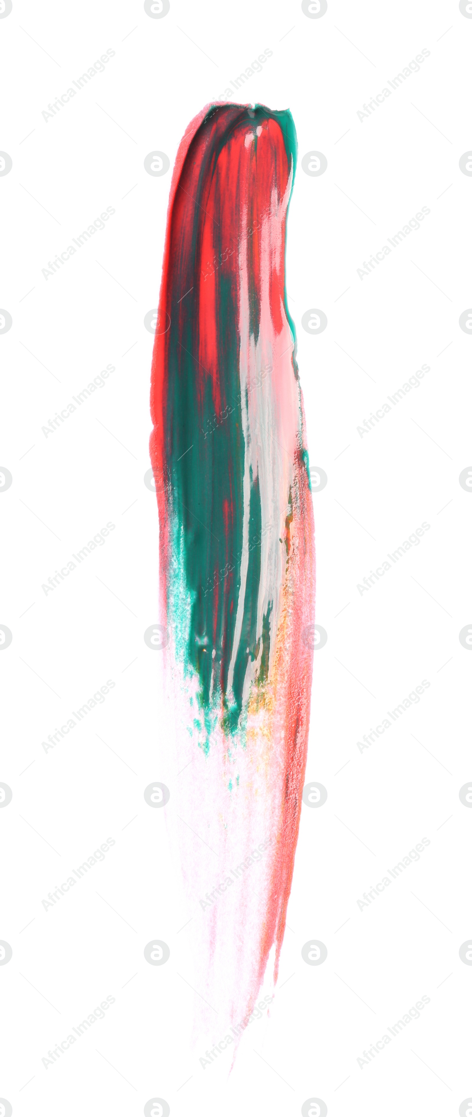 Photo of Abstract brushstroke of mixed color paint isolated on white