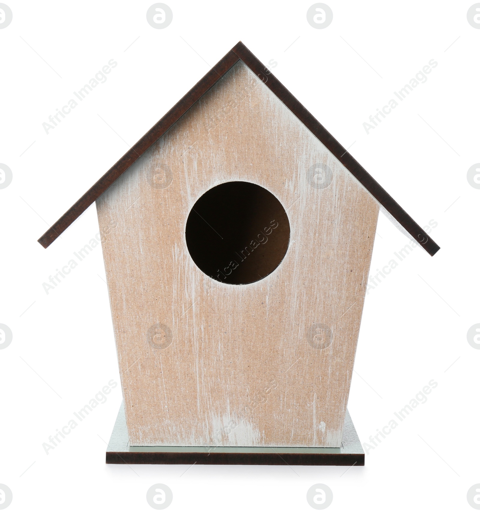 Photo of Beautiful wooden bird box isolated on white