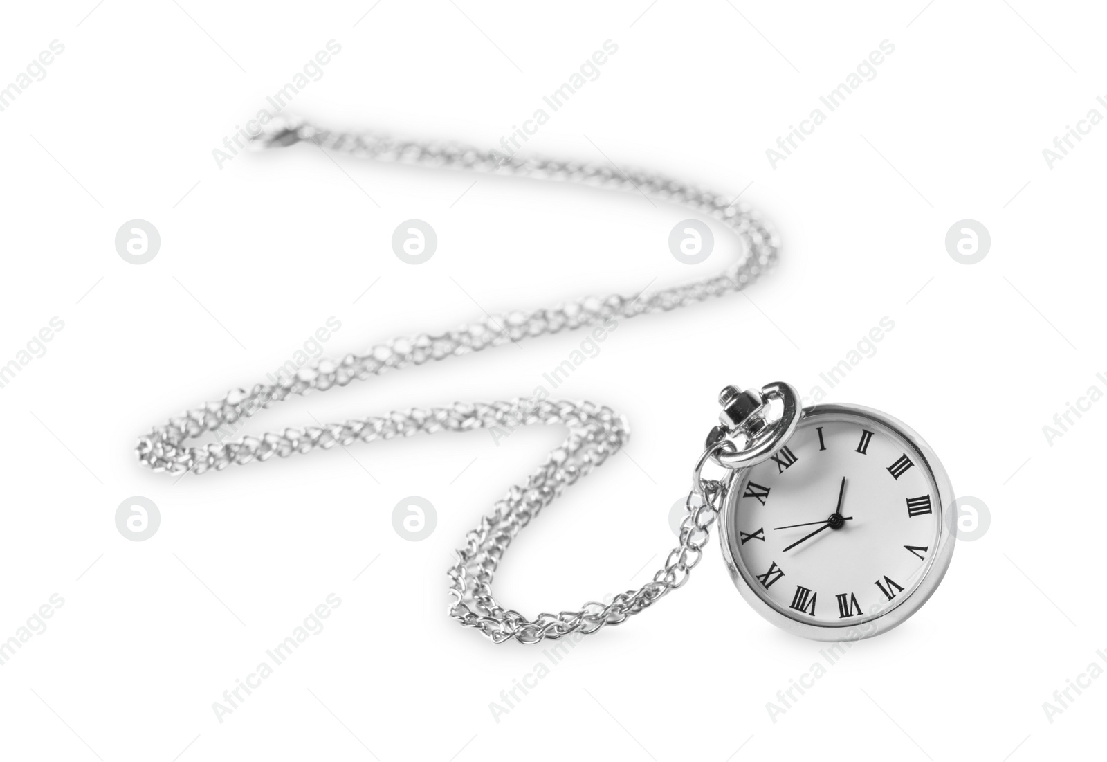 Photo of One silver pocket clock isolated on white