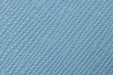 Photo of Light blue leather as background, top view