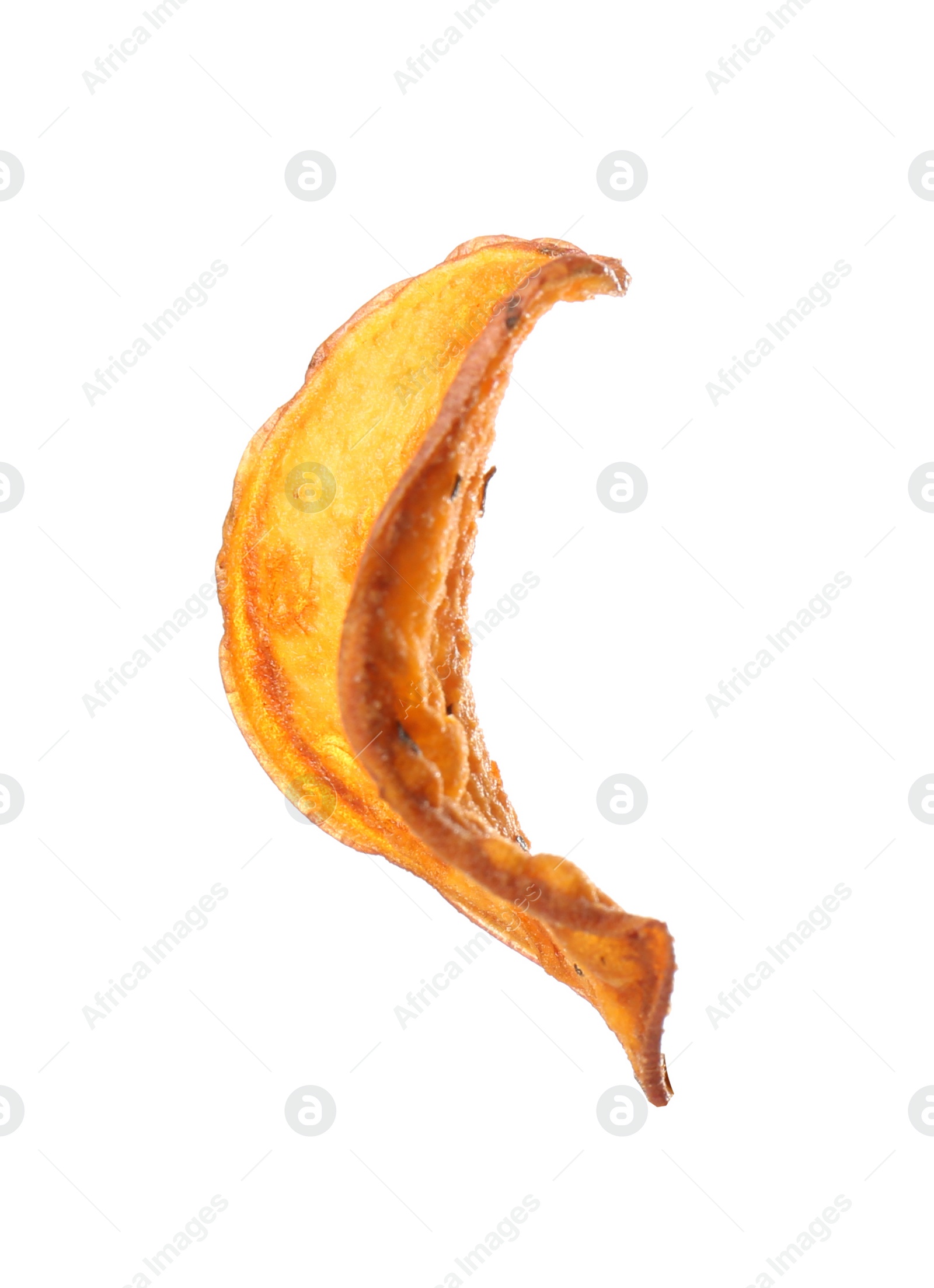 Photo of Tasty sweet potato chip isolated on white