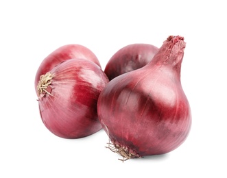 Ripe red onions on white background