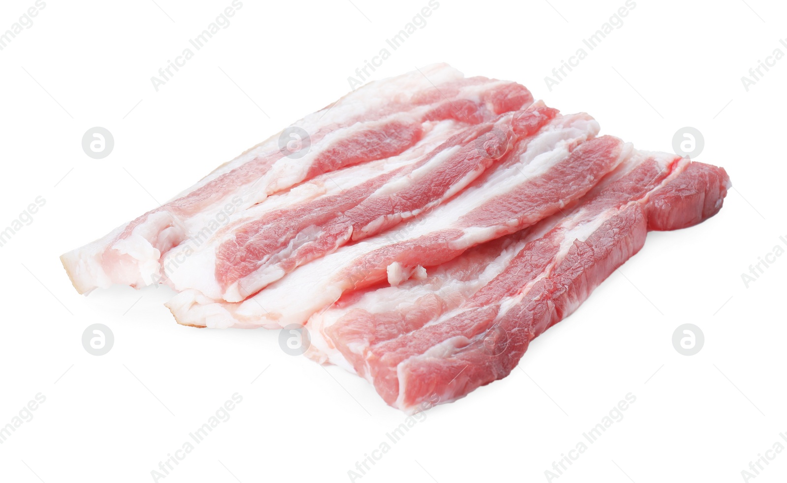 Photo of Pieces of raw pork belly isolated on white