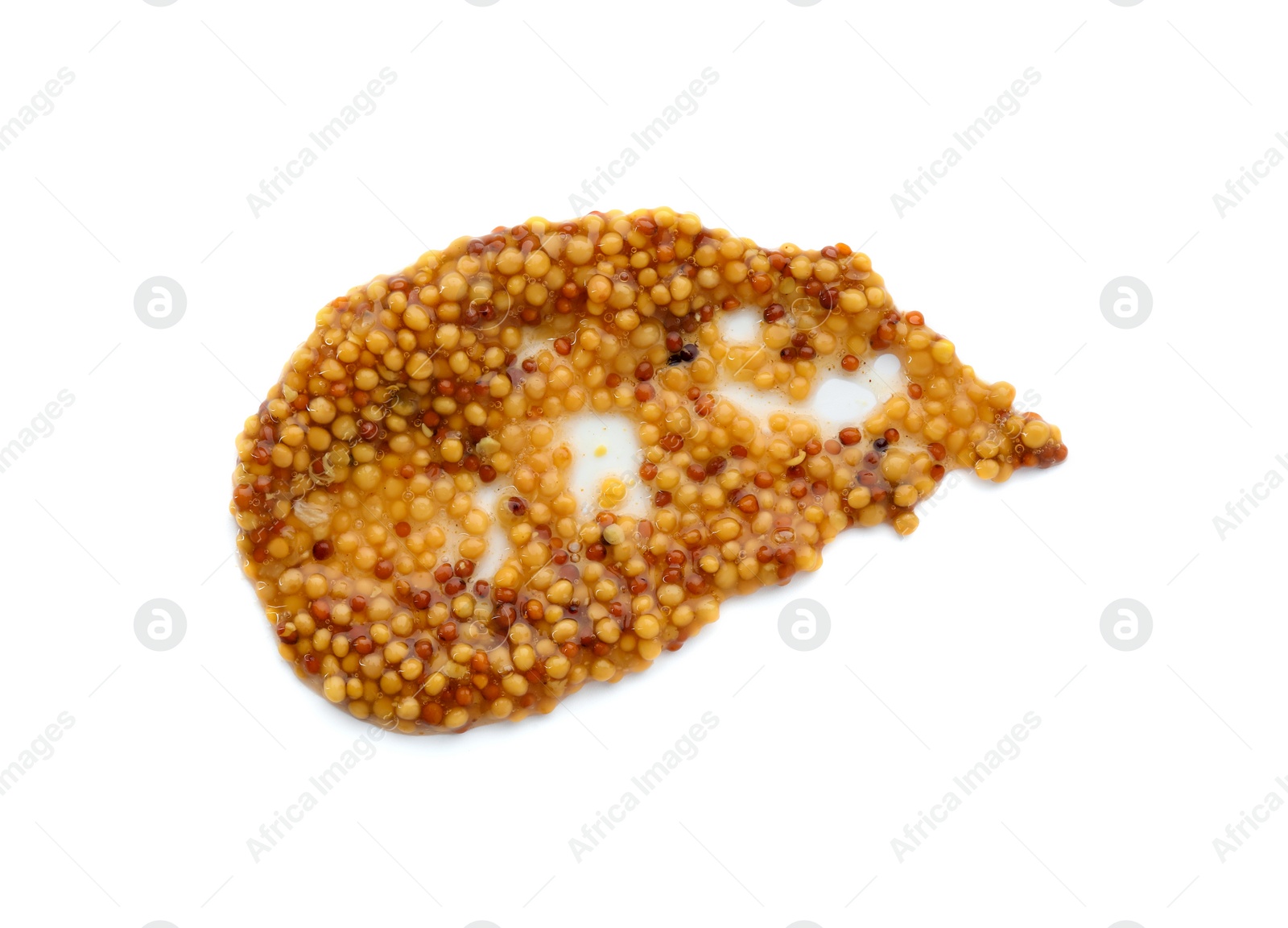 Photo of Fresh whole grain mustard isolated on white, top view