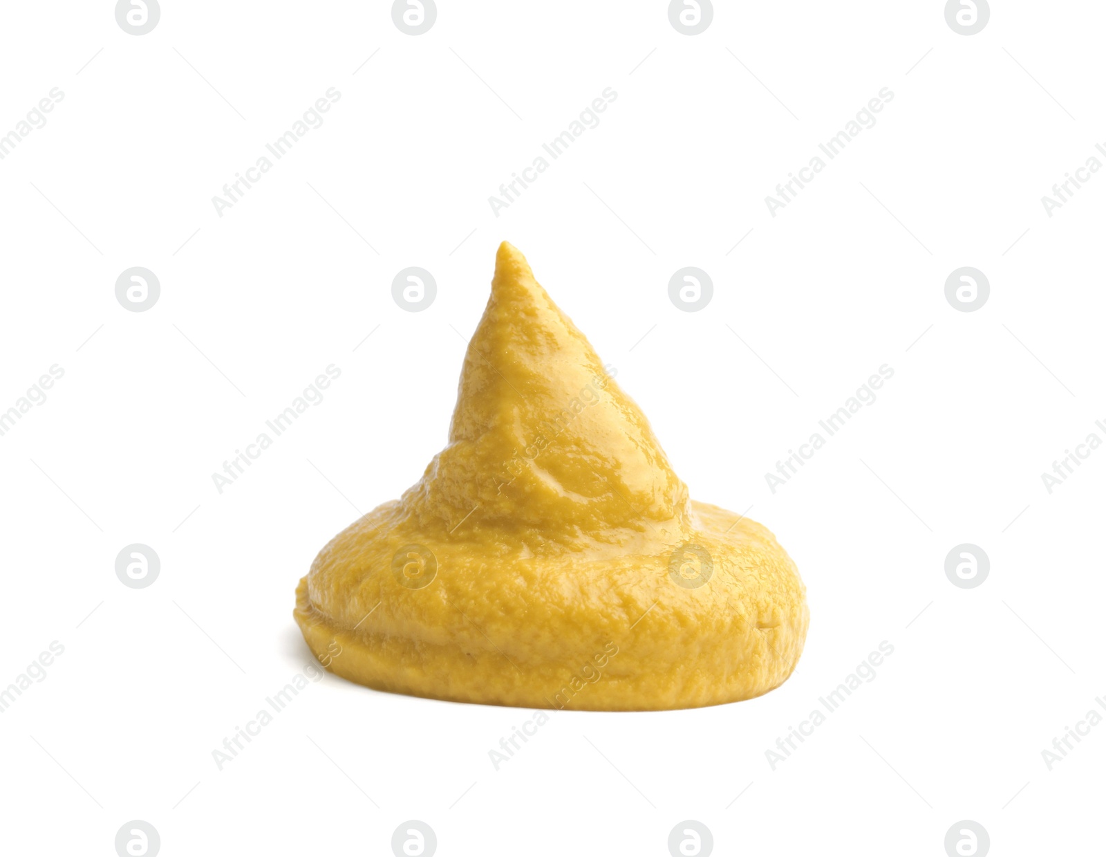 Photo of Tasty mustard isolated on white . Spicy sauce