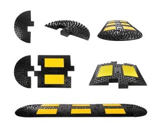 Image of Set with speed bumps on white background 