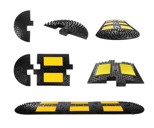 Set with speed bumps on white background 