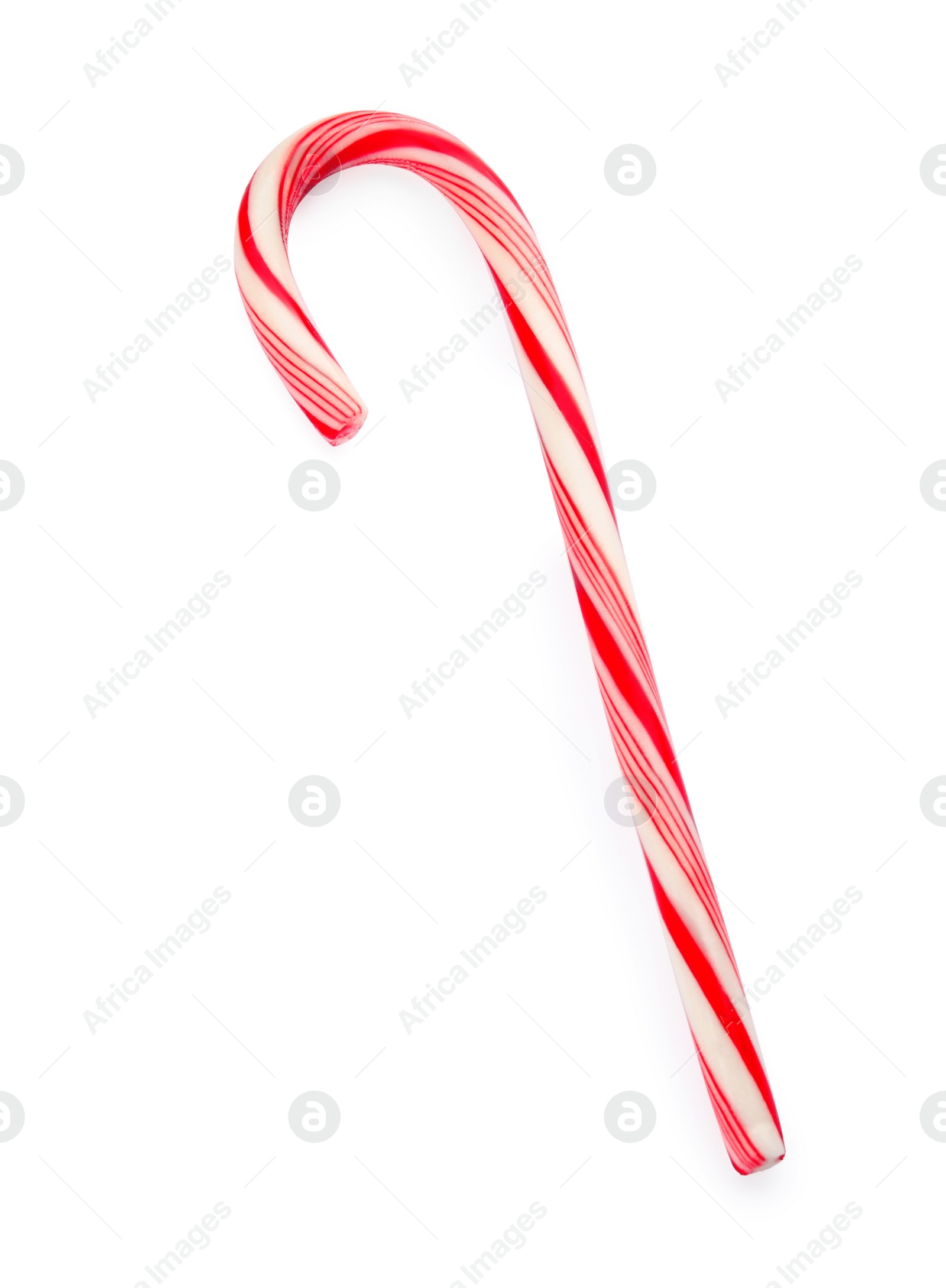 Photo of Tasty candy cane on white background. Festive treat