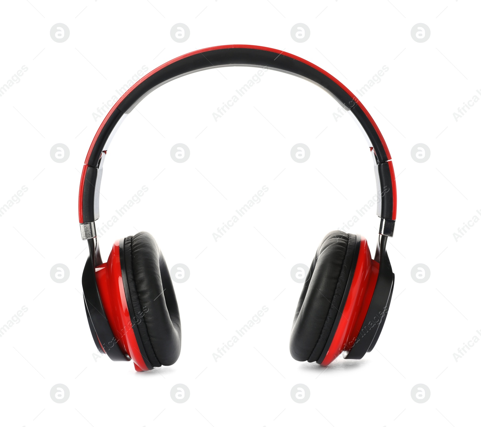 Photo of Stylish modern headphones with earmuffs on white background